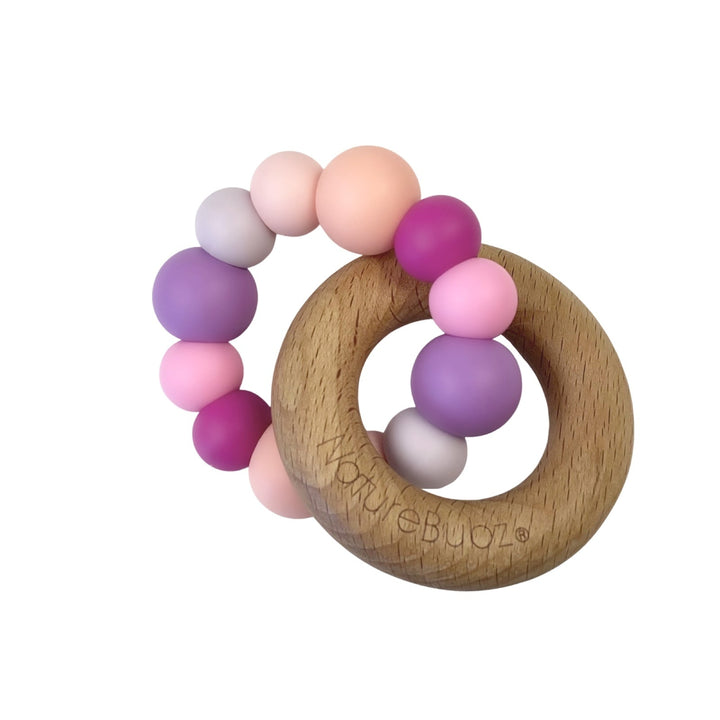 Nature Bubz Rainbow Wood and Silicone Teething Ring Nature Bubz Dummies and Teethers Princess Rainbow at Little Earth Nest Eco Shop