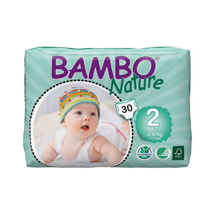 Bambo Eco Disposable Nappies Bambo Nature Nappies Size 2, 3-6kg / Pack of 30 at Little Earth Nest Eco Shop