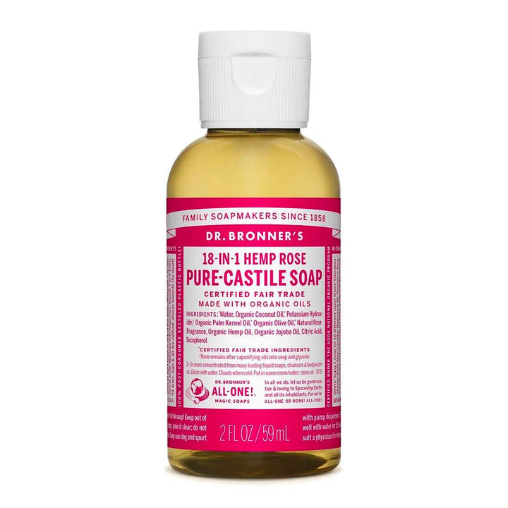 Dr Bronners Castille Soap Rose Dr Bronners Bath and Body 237ml 8oz at Little Earth Nest Eco Shop