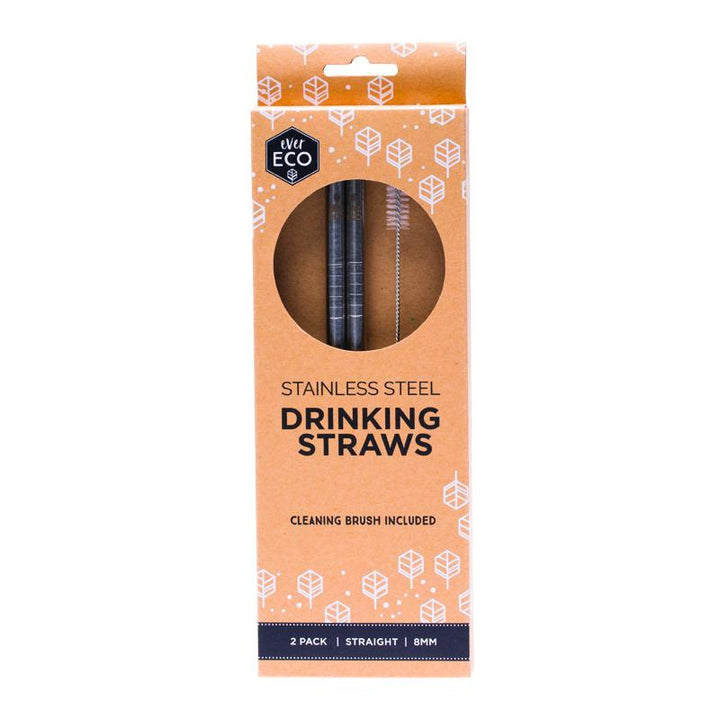 Ever Eco Stainless Steel Drinking Straws Ever Eco Lifestyle 2 Pack at Little Earth Nest Eco Shop