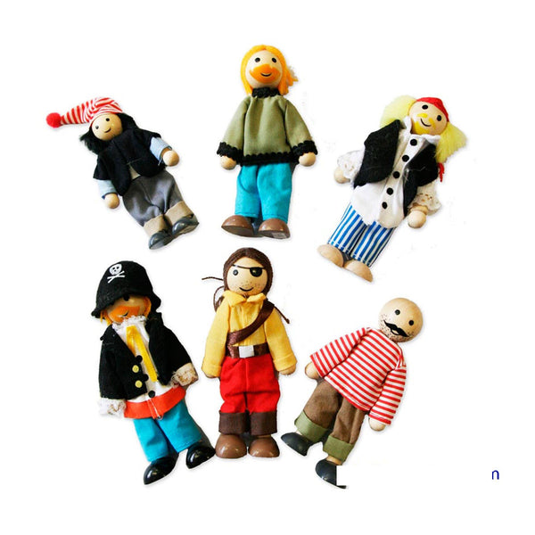 Wooden Pirate People - Set of 6 Fun Factory Dolls, Playsets & Toy Figures at Little Earth Nest Eco Shop