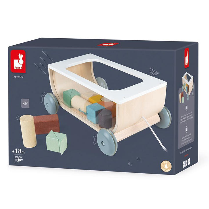 Janod Cocoon Cart with Blocks Janod Baby Activity Toys at Little Earth Nest Eco Shop