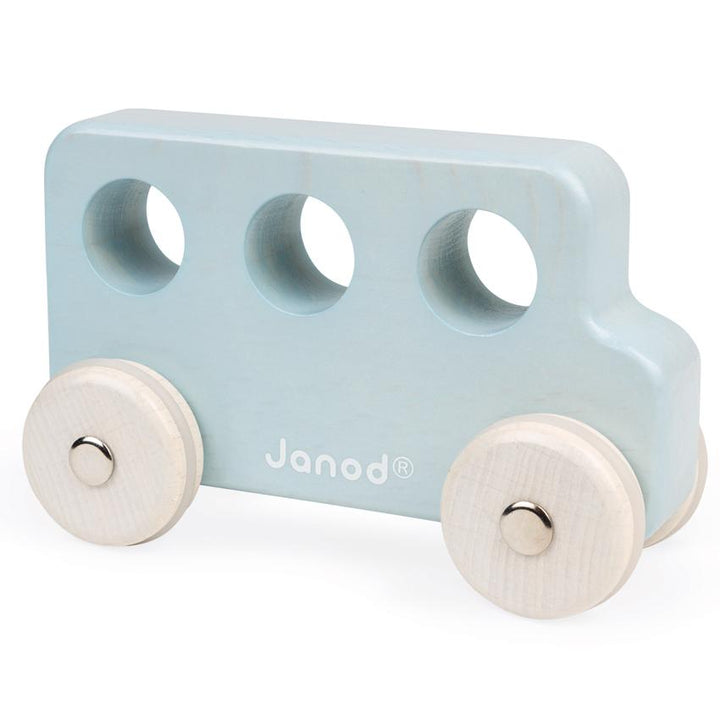 Janod Cocoon Wooden Toy Cars Janod Play Vehicles Blue Bus at Little Earth Nest Eco Shop