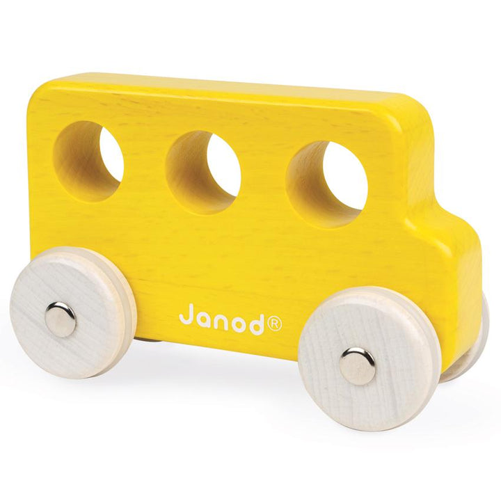 Janod Cocoon Wooden Toy Cars Janod Play Vehicles Yellow Bus at Little Earth Nest Eco Shop