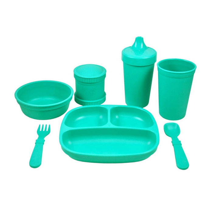 Replay Complete Feeding Set Replay Dinnerware Aqua / Divided Plate at Little Earth Nest Eco Shop