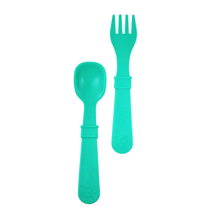 Replay Fork and Spoon Set Replay Lifestyle Aqua at Little Earth Nest Eco Shop