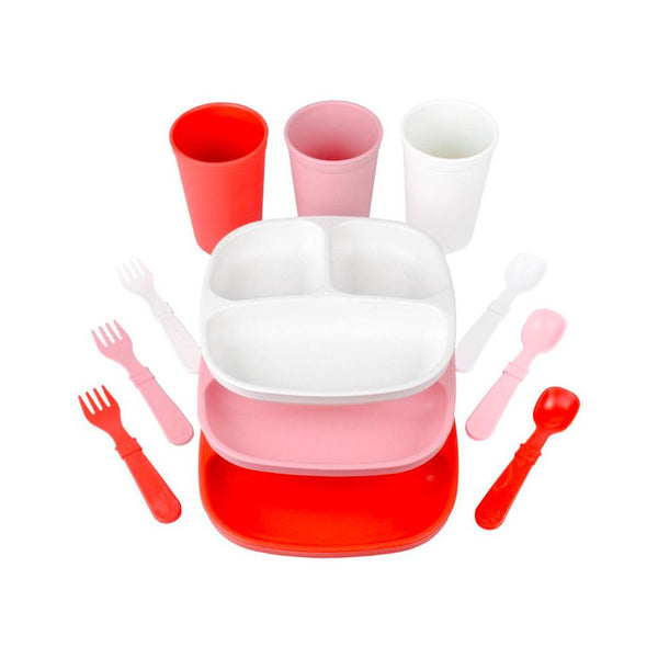 Replay Valentines Cupid Set Replay Dinnerware 3 Tumblers and 3 Divided Plates at Little Earth Nest Eco Shop