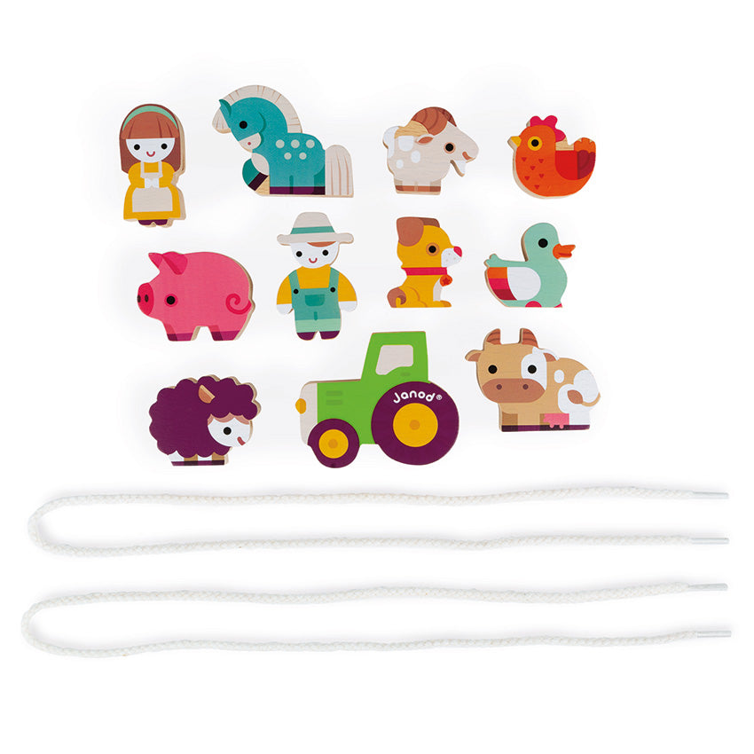 Janod Farm Threading Beads Janod Wooden Blocks at Little Earth Nest Eco Shop Geelong Online Store Australia