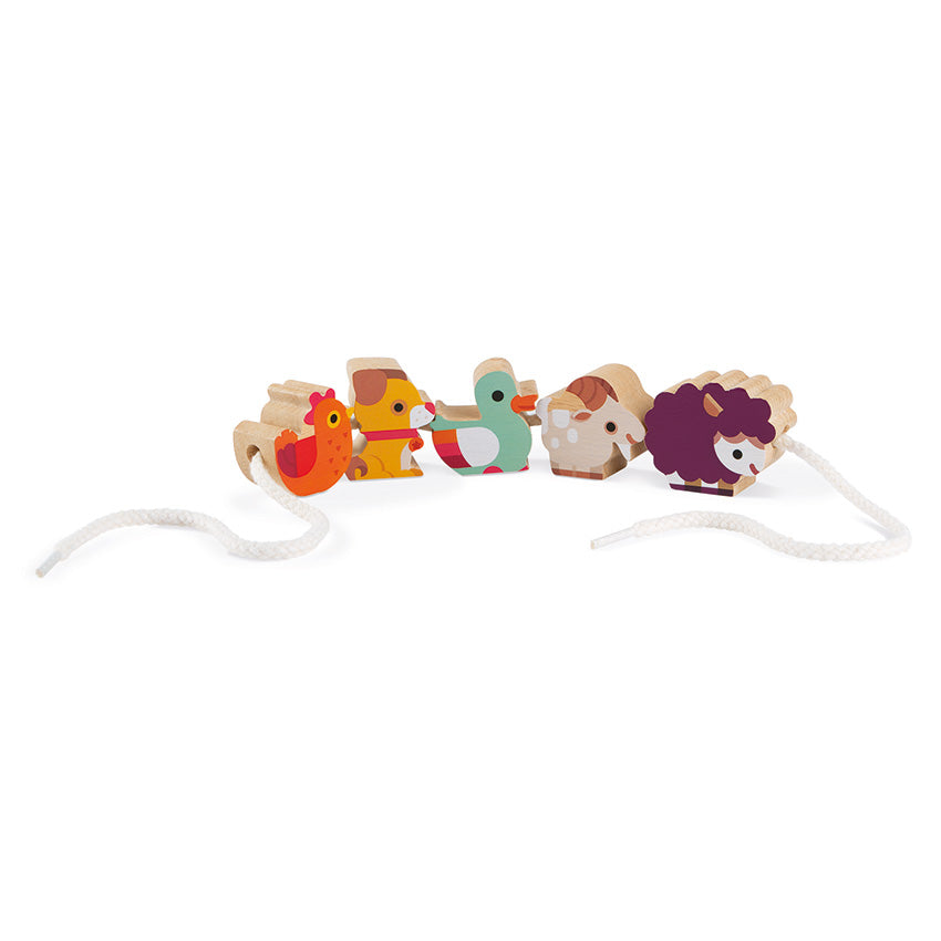 Janod Farm Threading Beads Janod Wooden Blocks at Little Earth Nest Eco Shop Geelong Online Store Australia