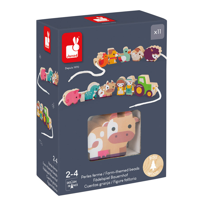 Janod Farm Threading Beads Janod Wooden Blocks at Little Earth Nest Eco Shop Geelong Online Store Australia