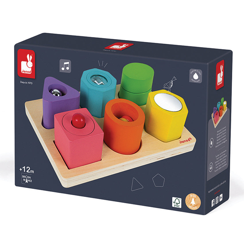 Janod Shapes and Sounds 6 Block Puzzle Janod Puzzles at Little Earth Nest Eco Shop Geelong Online Store Australia