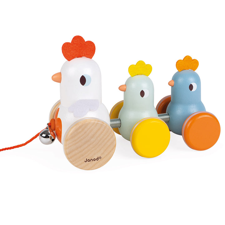 Hen Family Wooden Pull-Along Toy Janod Push and Pull Toys at Little Earth Nest Eco Shop