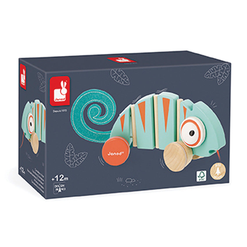 Janod Tropik Chameleon Pull-along Toy Janod Push and Pull Toys at Little Earth Nest Eco Shop Geelong Online Store Australia
