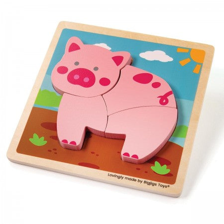 Kids Chunky Wooden Animal Puzzle by Bigjigs Toys Big Jigs Toys puzzle Pig at Little Earth Nest Eco Shop