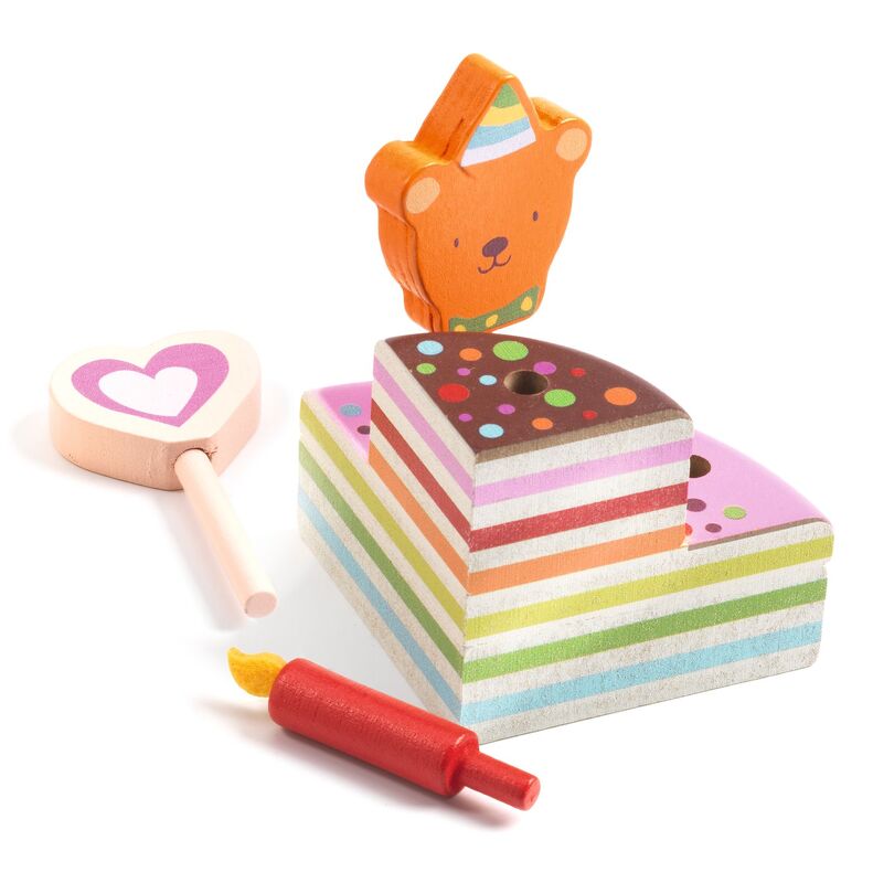 Djeco Rainbow Wooden Toy Birthday Cake with Candles Djeco Pretend Play at Little Earth Nest Eco Shop Djeco Rainbow Wooden Toy Birthday Cake with Candles Geelong Online Store Australia
