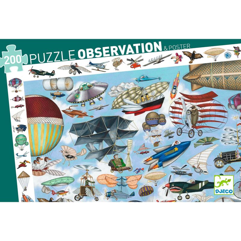 Djeco Aero Club Puzzle Observation and Poster 200 Piece Djeco Puzzles at Little Earth Nest Eco Shop Geelong Online Store Australia