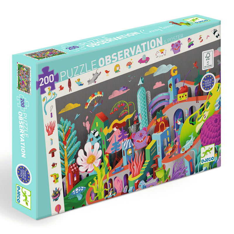 Djeco Puzzle Observation & Poster 200 Piece Crazy Town Djeco Puzzles at Little Earth Nest Eco Shop Djeco Puzzle Observation & Poster 200 Piece Crazy Town Geelong Online Store Australia