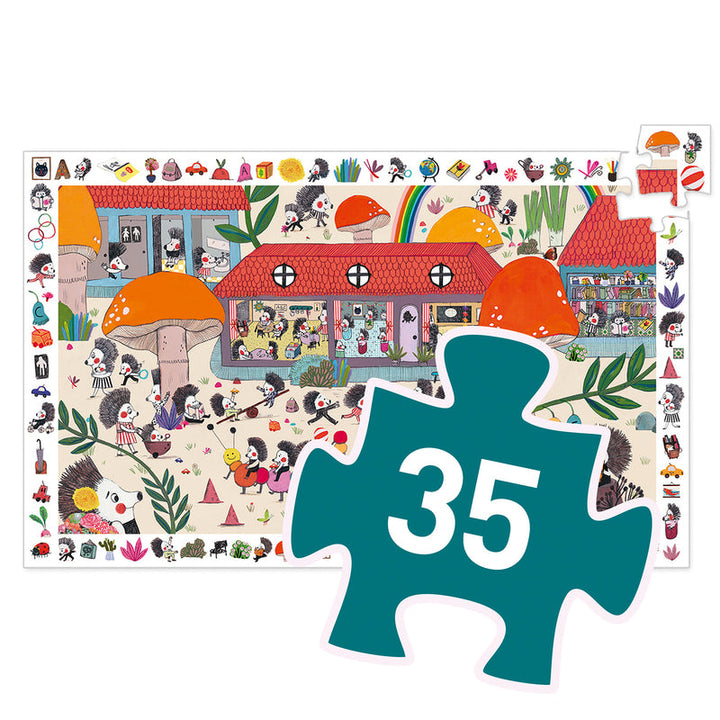Djeco Hedgehog School Puzzle Observation and Poster 35 Piece Djeco Puzzles at Little Earth Nest Eco Shop