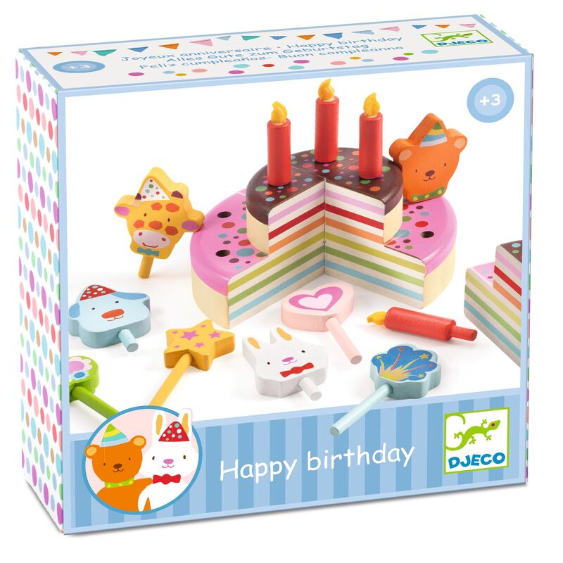 Djeco Rainbow Wooden Toy Birthday Cake with Candles Djeco Pretend Play at Little Earth Nest Eco Shop Djeco Rainbow Wooden Toy Birthday Cake with Candles Geelong Online Store Australia
