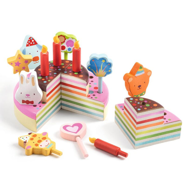 Djeco Rainbow Wooden Toy Birthday Cake with Candles Djeco Pretend Play at Little Earth Nest Eco Shop Djeco Rainbow Wooden Toy Birthday Cake with Candles Geelong Online Store Australia