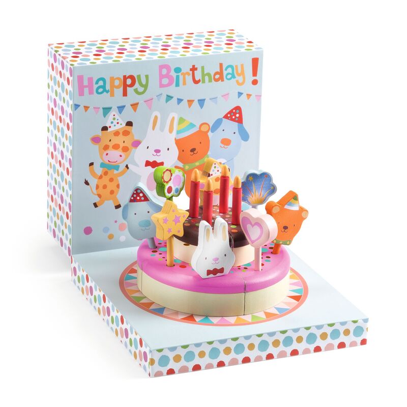 Djeco Rainbow Wooden Toy Birthday Cake with Candles Djeco Pretend Play at Little Earth Nest Eco Shop Djeco Rainbow Wooden Toy Birthday Cake with Candles Geelong Online Store Australia