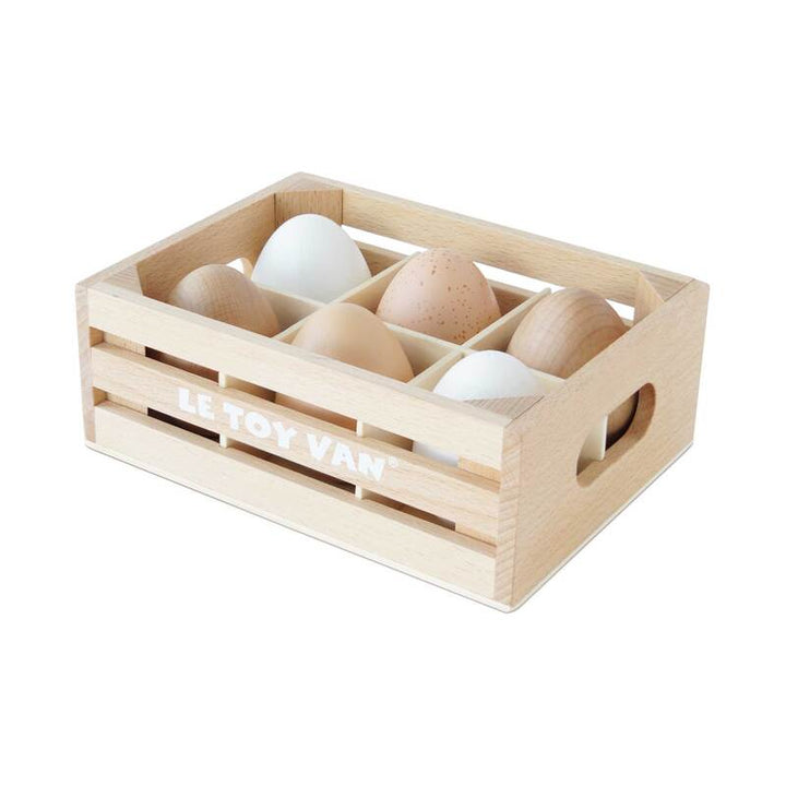 Le Toy Van Food In Wooden Crates Le Toy Van Toy Kitchens & Play Food Crate of 6 Eggs at Little Earth Nest Eco Shop