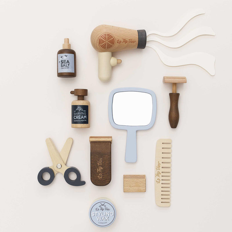 Wooden Hairdresser & Barber Kit by Le Toy Van Le Toy Van Pretend Play at Little Earth Nest Eco Shop Wooden Hairdresser & Barber Kit – 12-Piece Pretend Play Set for Kids by Le Toy Van Geelong Online Store Australia