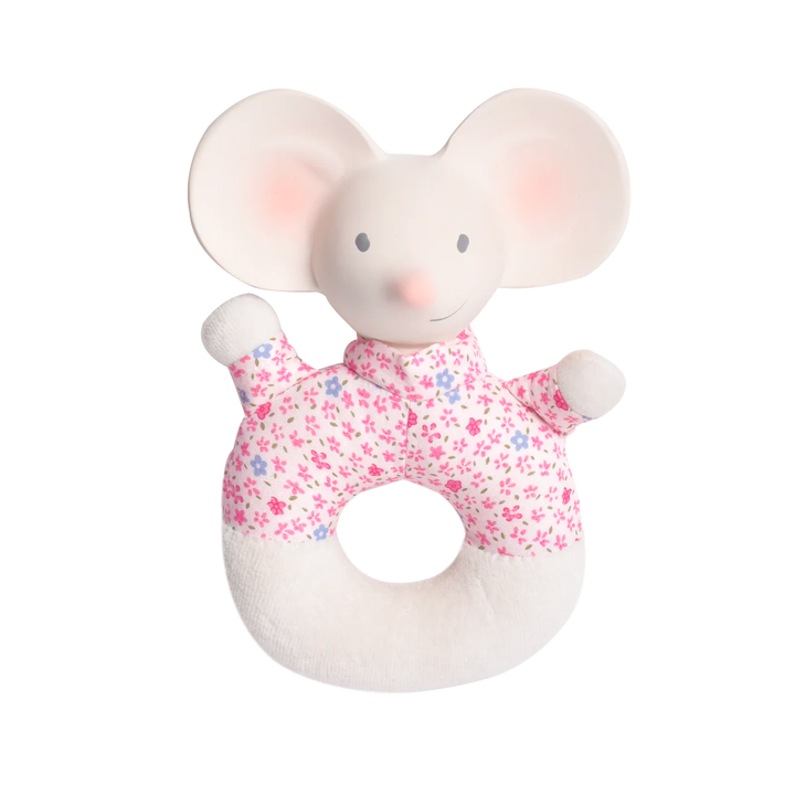 Meiya Natural Rubber Rattle Little Earth Nest Dummies and Teethers Pink Floral at Little Earth Nest Eco Shop
