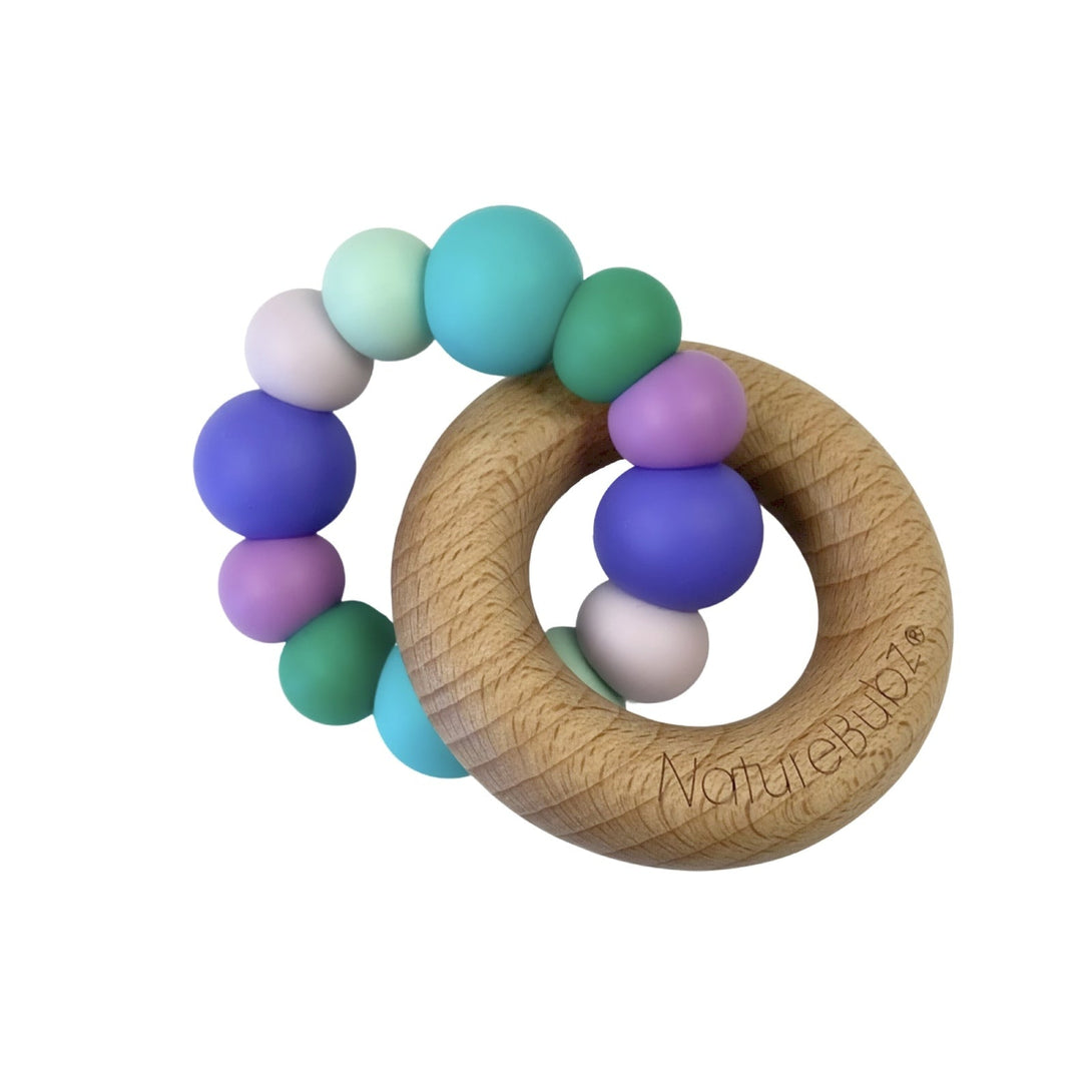 Nature Bubz Rainbow Wood and Silicone Teething Ring Nature Bubz Dummies and Teethers Mermaid Rainbow at Little Earth Nest Eco Shop Geelong Online Store Australia