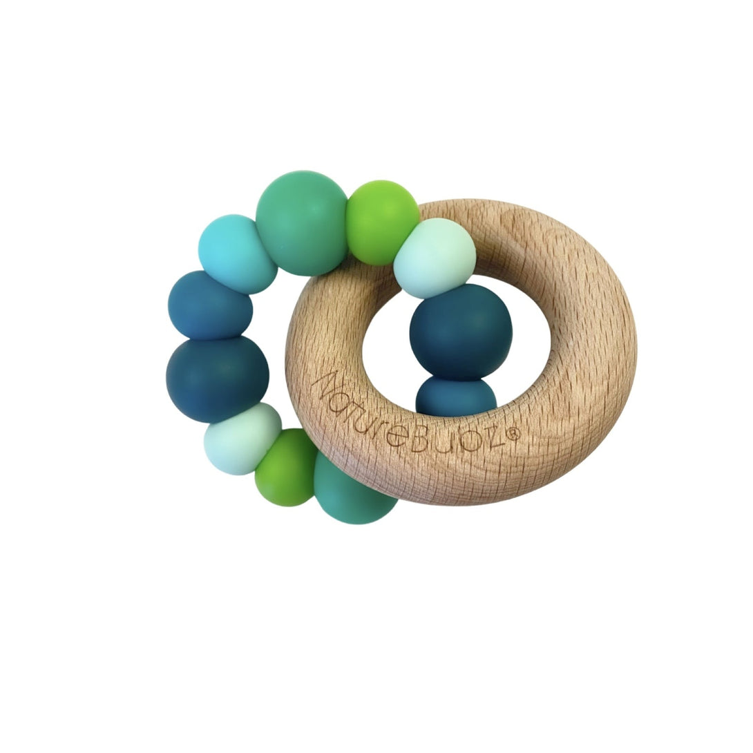 Nature Bubz Rainbow Wood and Silicone Teething Ring Nature Bubz Dummies and Teethers Tropical Rainbow at Little Earth Nest Eco Shop Geelong Online Store Australia