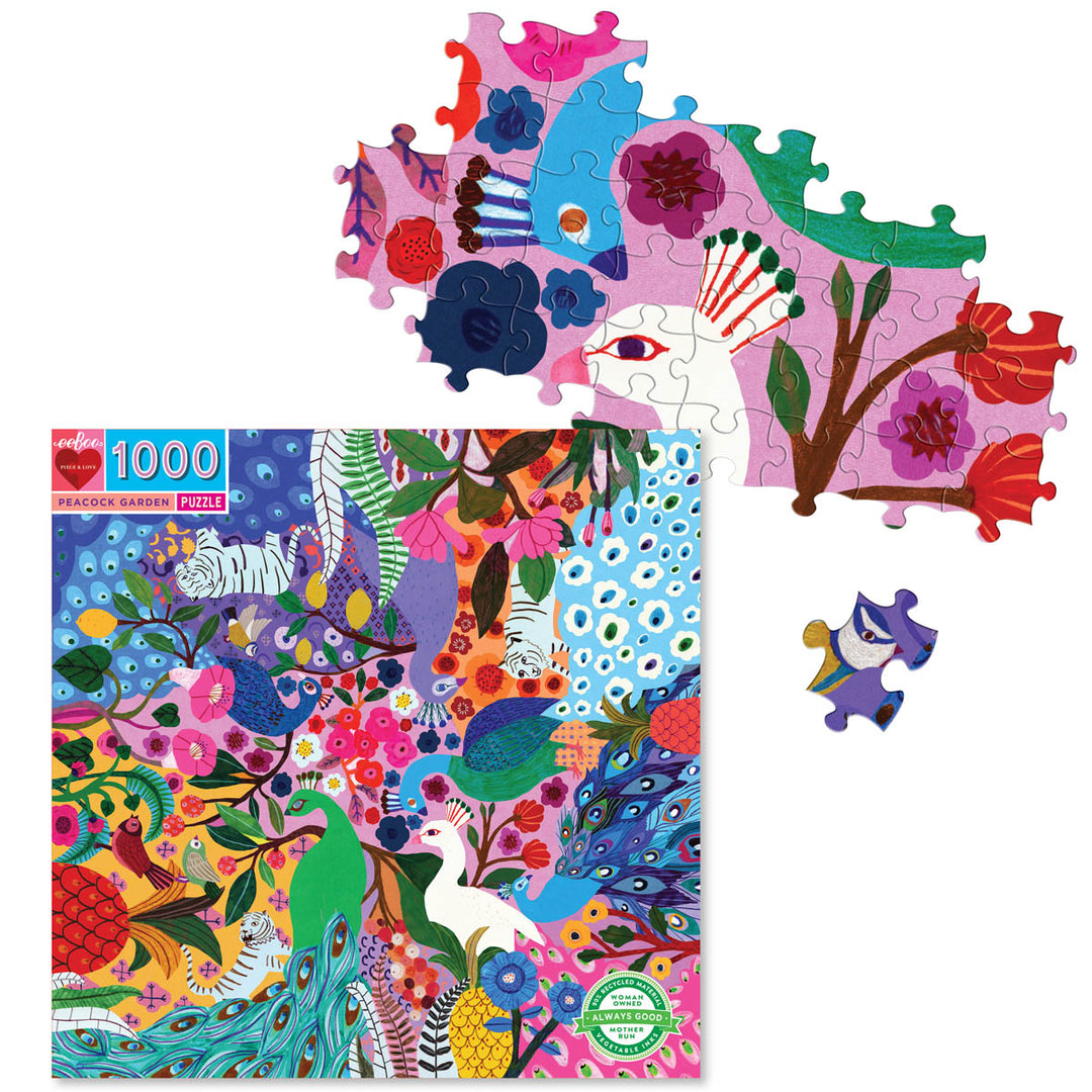 Peacock Garden 1000 Piece Puzzle by Eeboo Eeboo Puzzles at Little Earth Nest Eco Shop Geelong Online Store Australia
