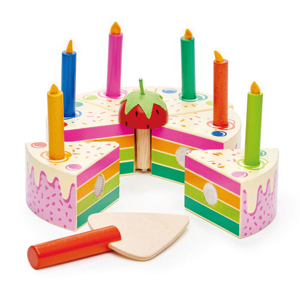 Rainbow Wooden Toy Birthday Cake Tenderleaf Toys Pretend Play at Little Earth Nest Eco Shop