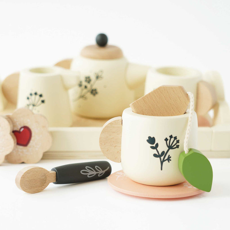 Wooden Play Tea Set and Tray by Le Toy Van Le Toy Van Toy Kitchens & Play Food at Little Earth Nest Eco Shop Wooden Play Tea Set and Tray by Le Toy Van - Sustainable 12-Piece Pretend Play Toy Geelong Online Store Australia
