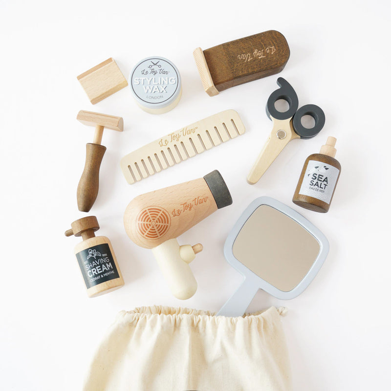 Wooden Hairdresser & Barber Kit by Le Toy Van Le Toy Van Pretend Play at Little Earth Nest Eco Shop Wooden Hairdresser & Barber Kit – 12-Piece Pretend Play Set for Kids by Le Toy Van Geelong Online Store Australia