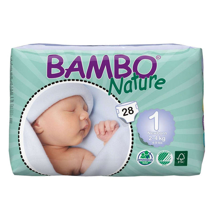 Bambo Eco Disposable Nappies Bambo Nature Nappies Size 1, 2-4kg / Pack of 28 at Little Earth Nest Eco Shop