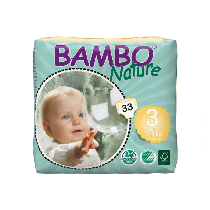 Bambo Eco Disposable Nappies Bambo Nature Nappies Size 3, 5-9kg / Pack of 33 at Little Earth Nest Eco Shop