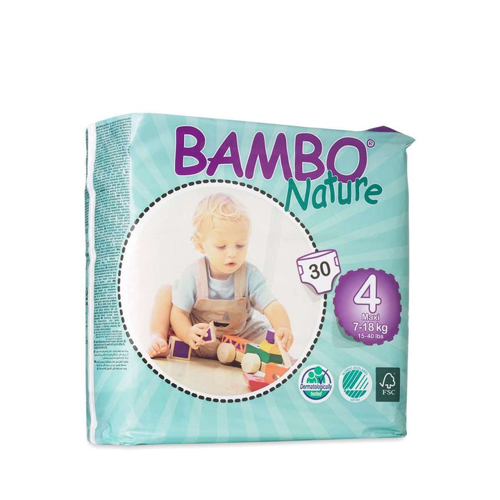 Bambo Eco Disposable Nappies Bambo Nature Nappies Size 4, 7-18kg / Pack of 30 at Little Earth Nest Eco Shop