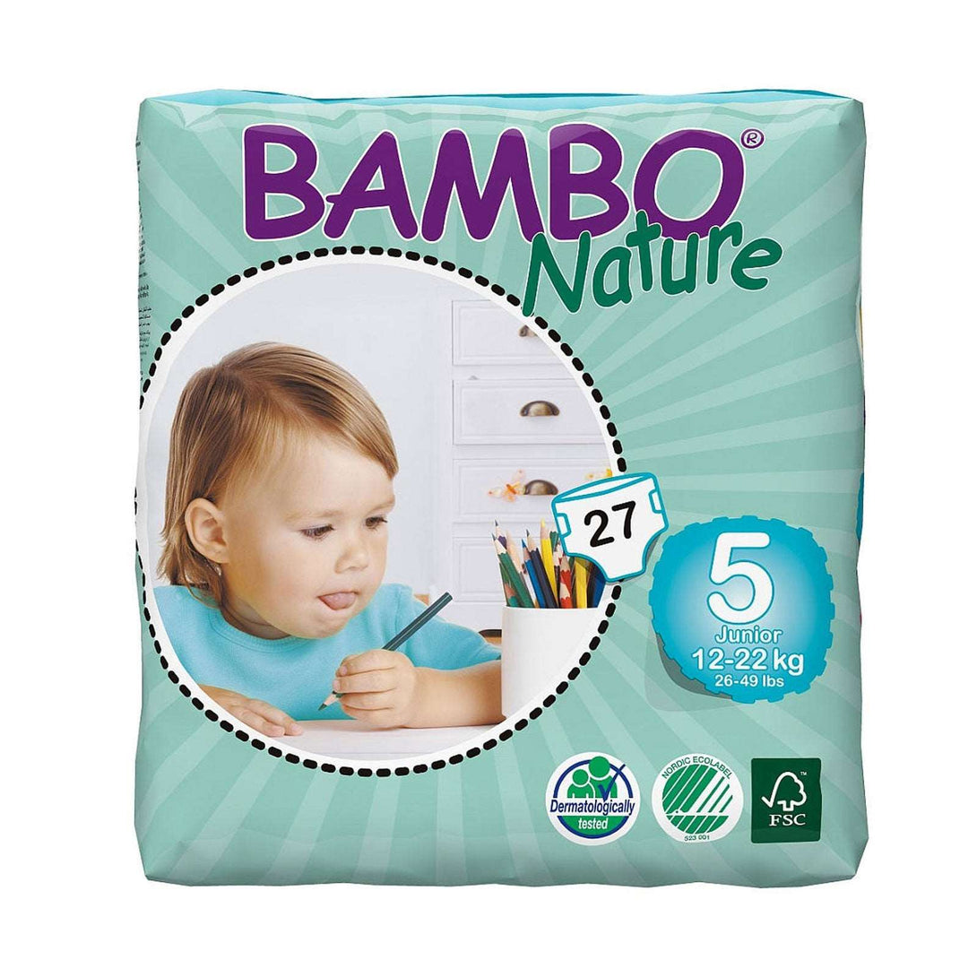 Bambo Eco Disposable Nappies Bambo Nature Nappies Size 5, 12-22kg / Pack of 27 at Little Earth Nest Eco Shop Geelong Online Store Australia