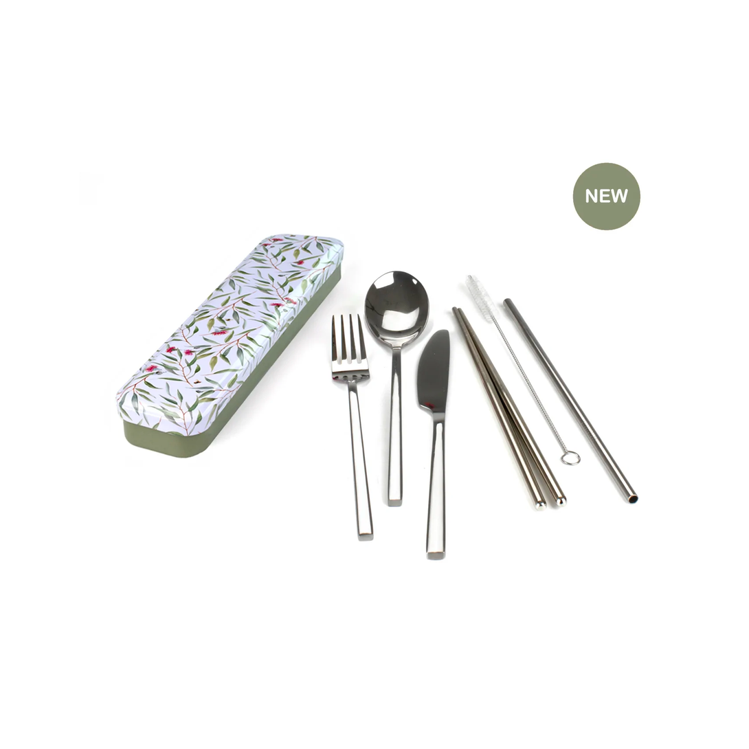 Reusable Cutlery Travel Set Retro Kitchen Lifestyle Eucalyptus at Little Earth Nest Eco Shop Reusable Cutlery Travel Set - Carry Your Cutlery Australia Geelong Online Store Australia