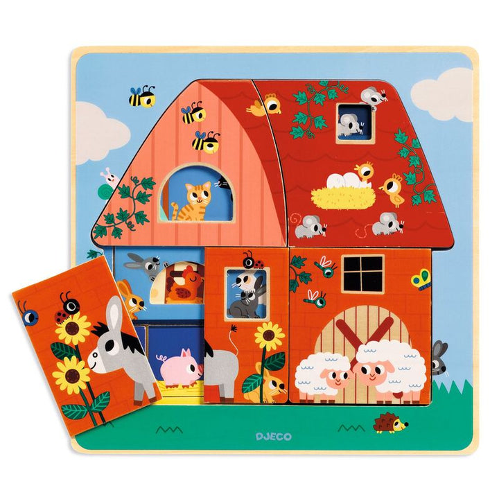 Djeco Farm Wooden 3 Layer Puzzle Little Earth Nest