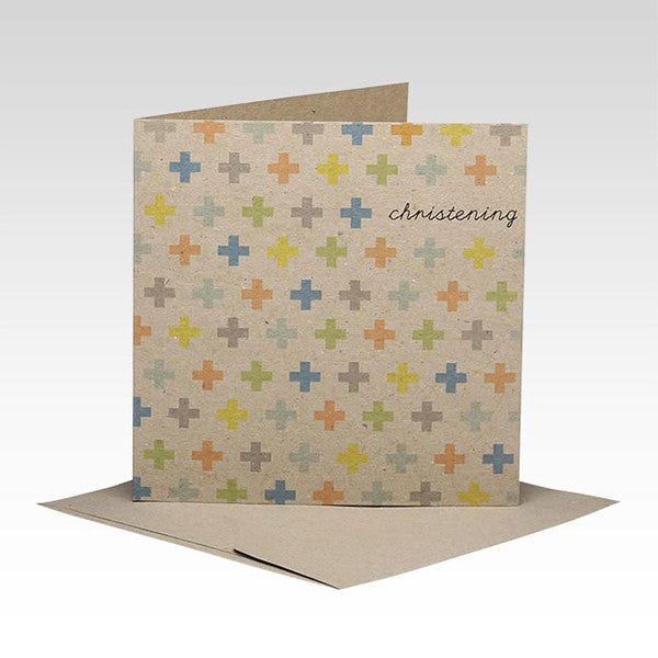 Cross Pattern Christening Card Multicoloured RHI Creative Greeting & Note Cards at Little Earth Nest Eco Shop Geelong Online Store Australia