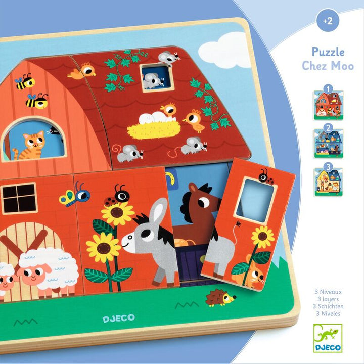 Djeco Rabbit Cottage Wooden 3 Layer Puzzle Djeco Puzzles at Little Earth Nest Eco Shop