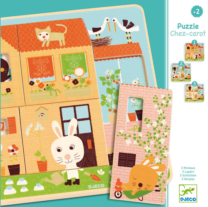 Djeco Rabbit Cottage Wooden 3 Layer Puzzle Djeco Puzzles at Little Earth Nest Eco Shop