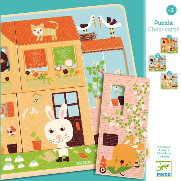 Djeco Rabbit Cottage Wooden 3 Layer Puzzle Djeco Puzzles at Little Earth Nest Eco Shop Geelong Online Store Australia