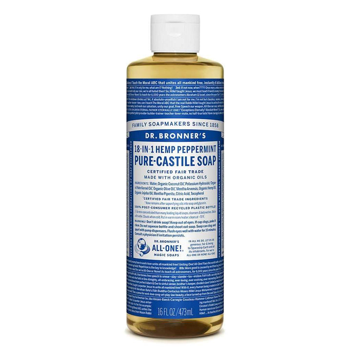 Dr Bronners Castille Soap Peppermint Dr Bronners Bath and Body 473ml 16oz at Little Earth Nest Eco Shop