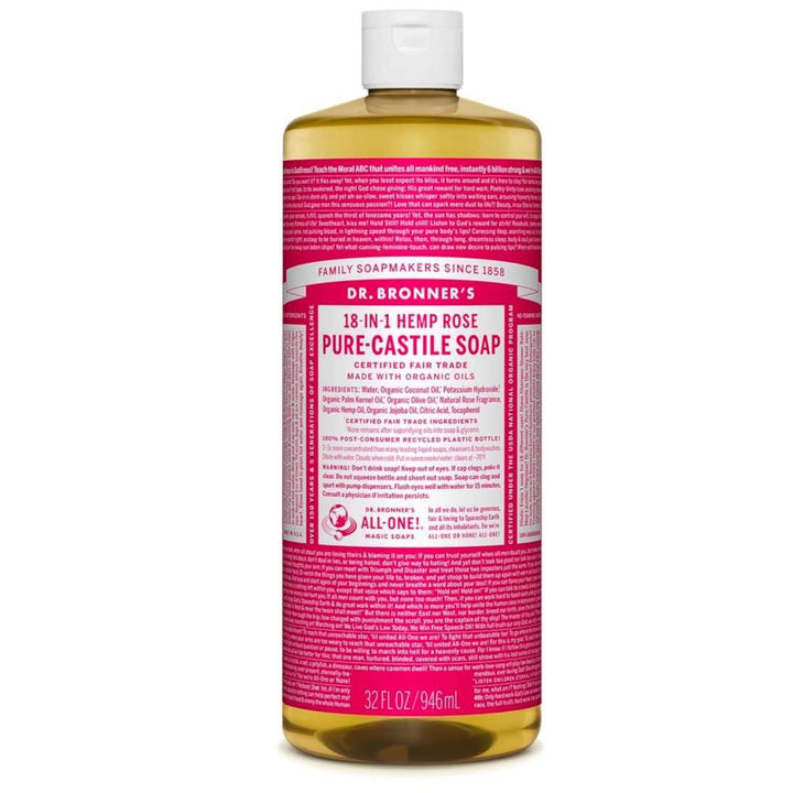 Dr Bronners Castille Soap Rose Dr Bronners Bath and Body 946ml 32oz at Little Earth Nest Eco Shop