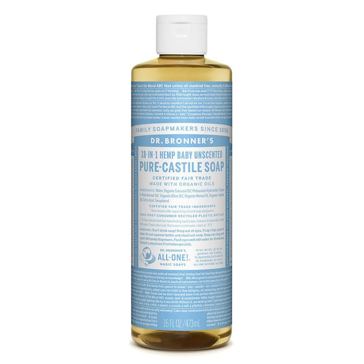 Dr Bronners Pure Castille Soap Baby Mild Dr Bronners Bath and Body 237ml 8oz at Little Earth Nest Eco Shop