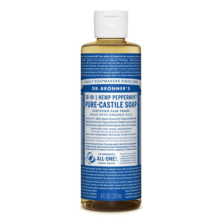 Dr Bronners Castille Soap Peppermint Dr Bronners Bath and Body 237ml 8oz at Little Earth Nest Eco Shop