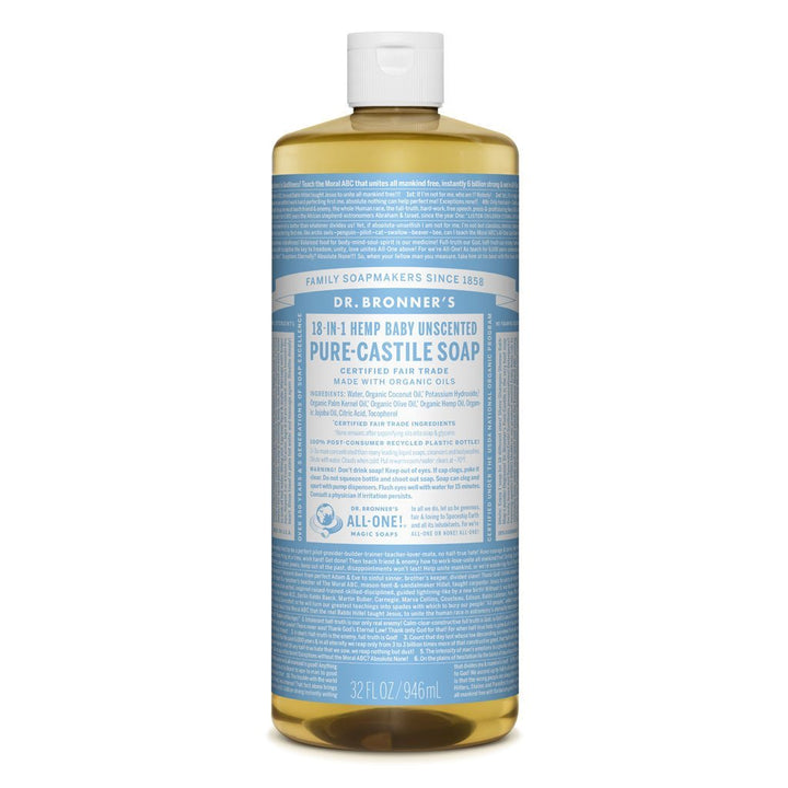 Dr Bronners Pure Castille Soap Baby Mild Dr Bronners Bath and Body 946ml 32oz at Little Earth Nest Eco Shop