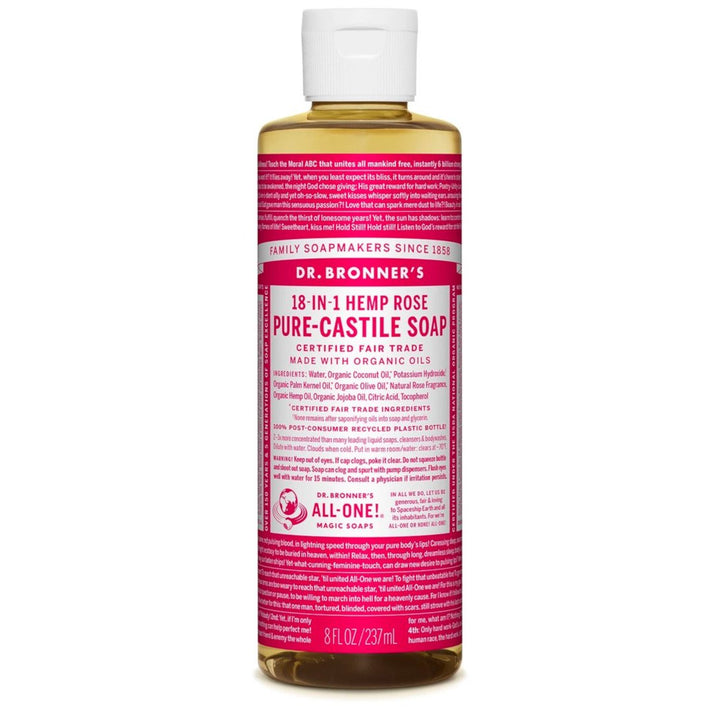Dr Bronners Castille Soap Rose Dr Bronners Bath and Body 473ml 16oz at Little Earth Nest Eco Shop